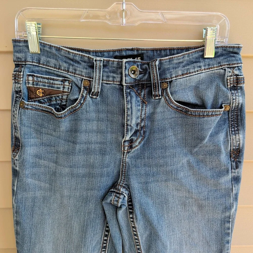 Rank 45 Straight Leg Jeans Mens 30x32 Blue Medium Wash Stretch Leather Trim